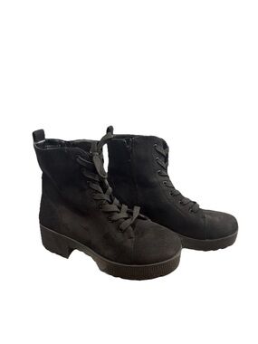 BAMBOO Black Lace-Up Platform Ankle Boots